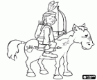 Índio a cavalo com suas pinturas de guerra e seu arco e flechas