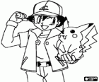 Ash, instrutor do pokémon, com seu primeiro Pokémon Pikachu