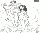 Superman voando sobre a cidade, juntamente com Lois Lane, repórter e o seu verdadeiro e grande amor