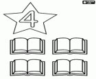 Número 4, em uma estrela com quatro livros abertos