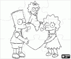 Puzzle de Bart e Lisa, os irmãos mais velhos, elevando a pequena Magie sobre em um coração