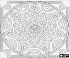 Puzzle de mandala com círculos em forma de estrela ou flores em um quadrado