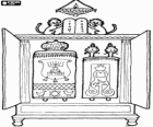 Rolos da Torá no interior do Baú Sagrado (Aaron haKodesh), que é orientado para Jerusalém