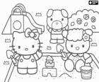Hello Kitty e seus amigos Fifi e o cachorro Jody jogando no parque