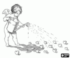 Anjo do Amor na irrigação de um campo de corações
