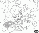 Caillou e sua família fazendo um piquenique no campo