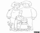 Retrato de Família Caillou, Rosie sua irmãzinha, Boris seu pai, sua mãe Doris e Gilbert o gato