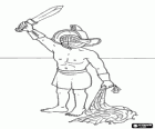 Gladiator com sua espada saúda o público no anfiteatro