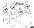 Todos os Teletubbies brincando com umas bolas