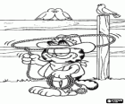 Garfield o cowboy, girando o laço na cabeça
