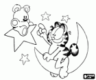 Garfield e Pooky, seu ursinho, na lua e as estrelas