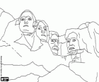 Os bustos colossais dos Presidentes Washington, Jefferson, Roosevelt e Lincoln esculpidos na montanha de granito, o Mount Rushmore National Memorial, em Dakota do Sul