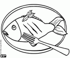 Peixe cozinhado com um garfo pronto
