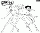 A equipe super dos espiões de Totally Spies. Sam, Clover e Alex, com seus ternos de espionagem