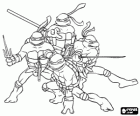 As quatro Tartarugas Ninja: Leonardo, Michelangelo, Donatello e Rafael. Taratugas Ninja ou TMNT