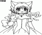 Momomiya Ichigo, o personagem principal de Tokyo Mew Mew ou As Super Gatinhas, transformada em Mew Ichigo con o seu robô Masha
