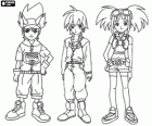 Max, Rex e Zoe, os especialistas em dinossauros e os protagonistas da série Dinosaur King ou Dinossauro Rei