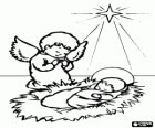 Jesusinho, Menino Jesus na manjedoura com um anjo e sob a luz da estrela de Natal