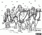 Os Três Reis do Oriente, montados em seus camelos em uma noite estrelada