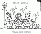 Saudações de Natal e Ano Novo com as crianças cantando músicas natalinas, em português. Feliz Natal. Feliz Ano Novo