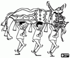 Comemoração do Ano Novo Chinês, rapazes fazendo uma dança com um grande dragão