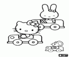 Hello Kitty e seus amigos por aí em seus carros pequenos