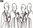 Grupo de monges budistas, bhiksu ou Bhikkhu