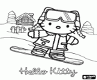 Hello Kitty descer a montanha de neve com sua prancha de surf