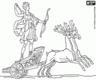 A deusa Diana pronta para atirar uma flecha de um carro puxado por dois cervos. Deusa da caça na mitologia romana