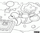 Pinguim voando com um jetpack em um jogo do Club Penguin
