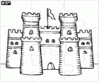 Quebra-cabeça do castelo com duas torres e bandeira