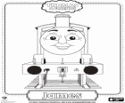 James, a locomotiva esplêndida vermelha com o número 5 