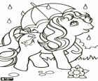 Meu pequeno pônei, My Little Pony com um guarda-chuva na chuva