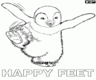 Mumble ou Mano, o pequeno pinguim começa a dançar. Happy Feet