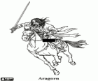 Aragorn a cavalo com a espada levantada, um dos principais personagens de O Senhor dos Anéis