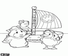 O trio de pequenos animais com o barco voador, os heróis de Super Fofos, os Wonder Pets