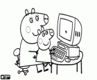 Peppa Pig e sua mãe no computador
