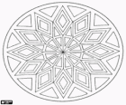 Mandala circular de uma estrela formada por triângulos e losangos ou rombos