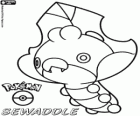 Sewaddle, Kurumiru, Pokémon planta e inseto. Evolui em Swadloon