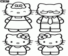 A família de Hello Kitty, sua mãe, seu pai e sua irmã gêmea Mimmy