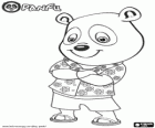 Panfu Panda com uma camisa Havaiana, shorts e chinelos