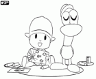 Pocoyo e o Pato mostram seus desenhos