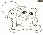 Pocoyo abraçando um pequeno urso panda