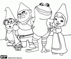 Julieta, Nanette, Tebaldo, Paris e um Goon. Personagens de Gnomeu e Julieta