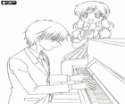 Taro Mitsuki e Hanon na classe de piano, personagens de Mermaid Melody Pichi Pichi Pitch
