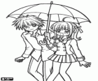 Luchia e Kaito sob um guarda-chuva. Mermaid Melody