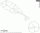 Mapa da Federação de São Cristóvão e Neves. Capital: Basseterre. Estas duas ilhas do Caribe são o menor país da América
