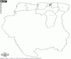 Mapa da República do Suriname. Capital: Paramaribo. País do norte da América do Sul