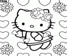 Hello Kitty entre flores e corações