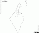 Mapa do estado de Israel. Capital: Jerusalém. País do Oriente Próximo com costas no mar Mediterrâneo